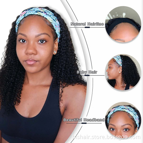 BIS 28 Brazilian 100% human hair curly wave headband  wigs seamless wigs 150 density Remy human hair wigs for black women